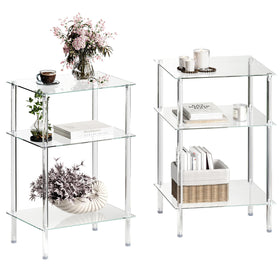 IRCPEN side table set with 3-tier clear glass—front view, ideal for small spaces