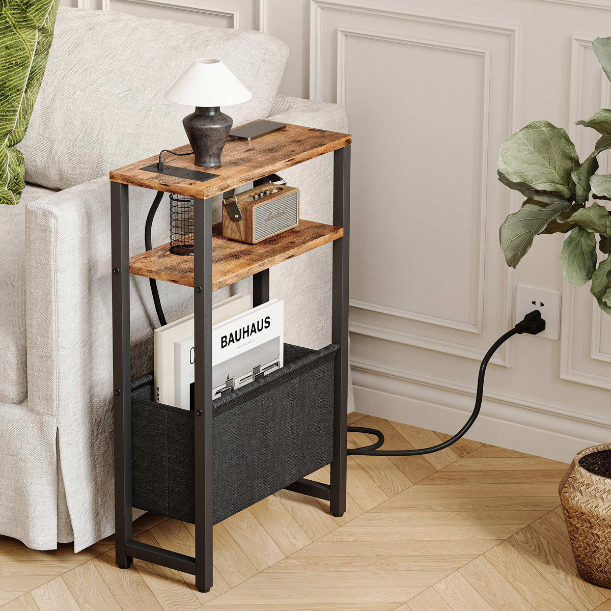 IRCPEN three-tier nightstand with open shelves and storage space.