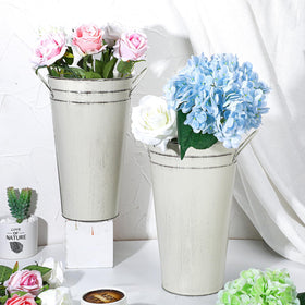 Irenare dining table decor idea using vintage bucket vases