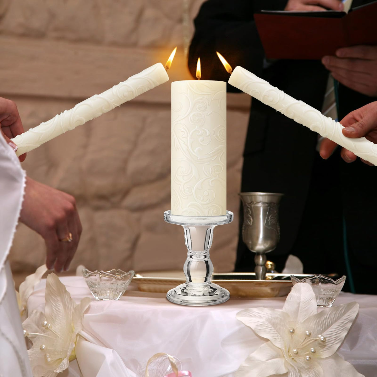 Irenare glass candle holders for secure pillar candle display