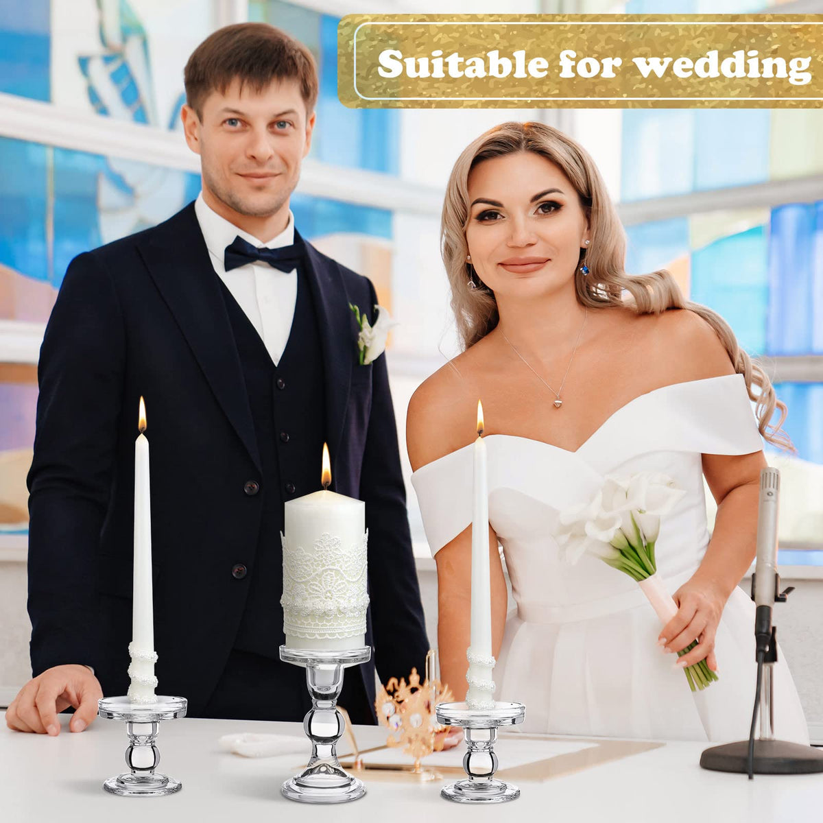 Irenare glass candle holder for pillar candles provides sturdy display