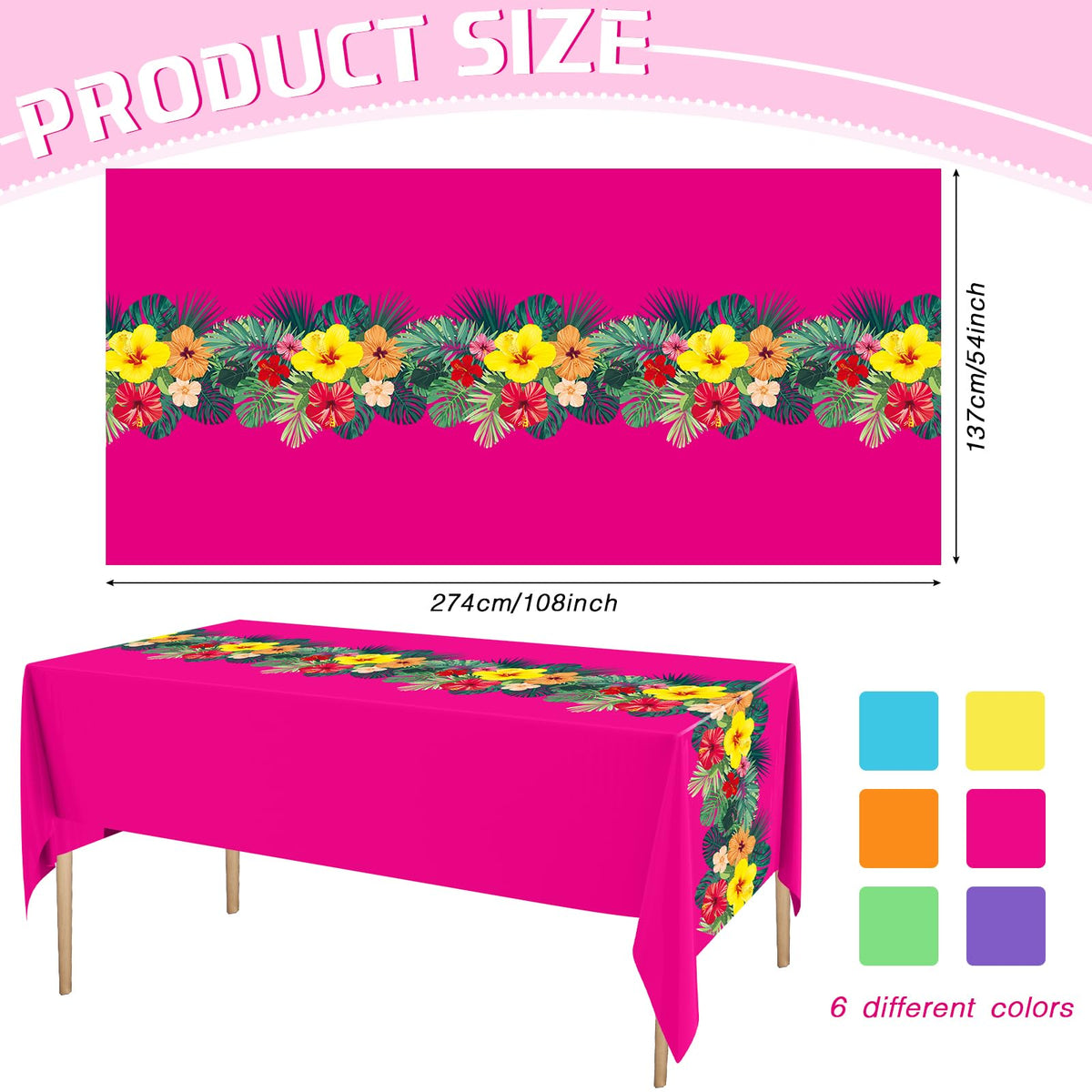 Irenare Hawaiian tablecloth floral hibiscus design adds vibrant color to poolside celebrations.