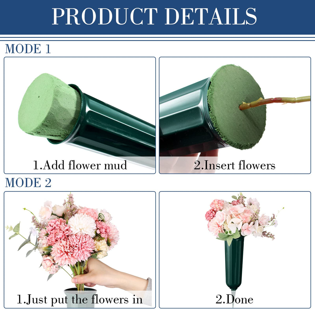 Irenare headstone vase with spike installation for easy cemetery arrangements.