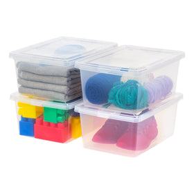 Iris Ohyama 4 pack storage bins with lids for organized 15 quart shoe storage