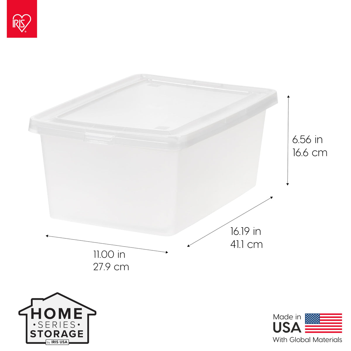 Iris Ohyama clear stackable storage bin for quick item retrieval