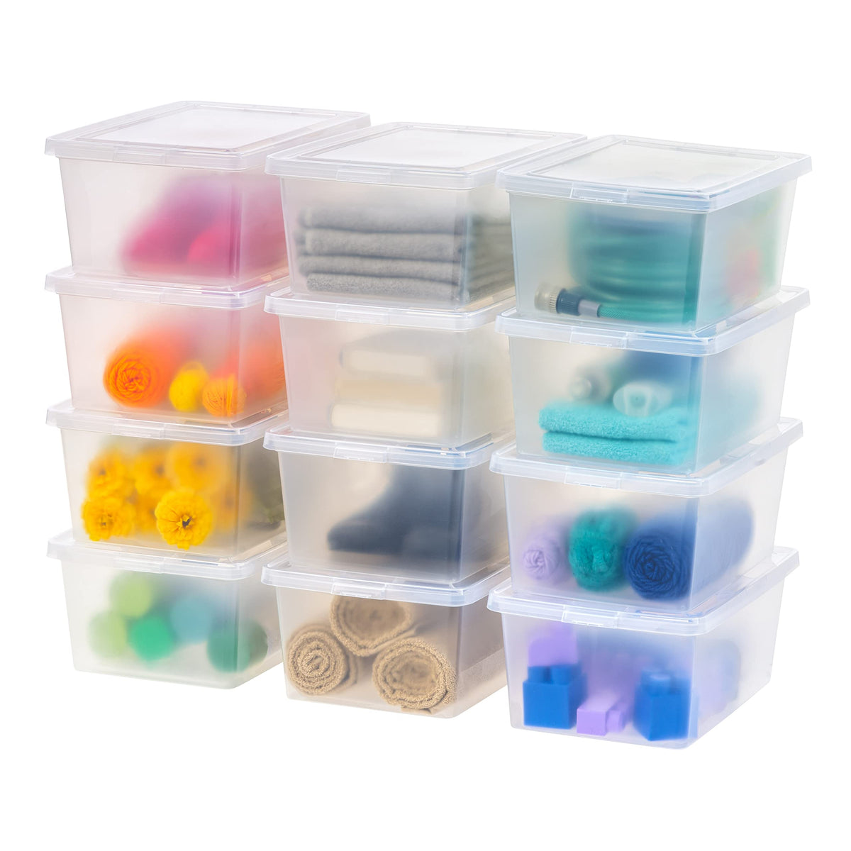 IRIS USA clear storage bin with lid for organized closet spaces