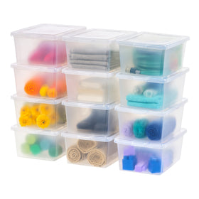 IRIS USA clear storage bin with lid for organized closet spaces