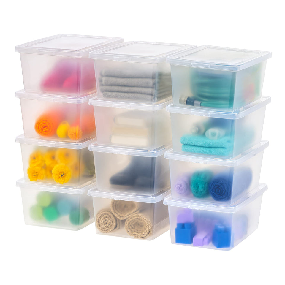 IRIS USA clear storage bin with lid for organized closet spaces
