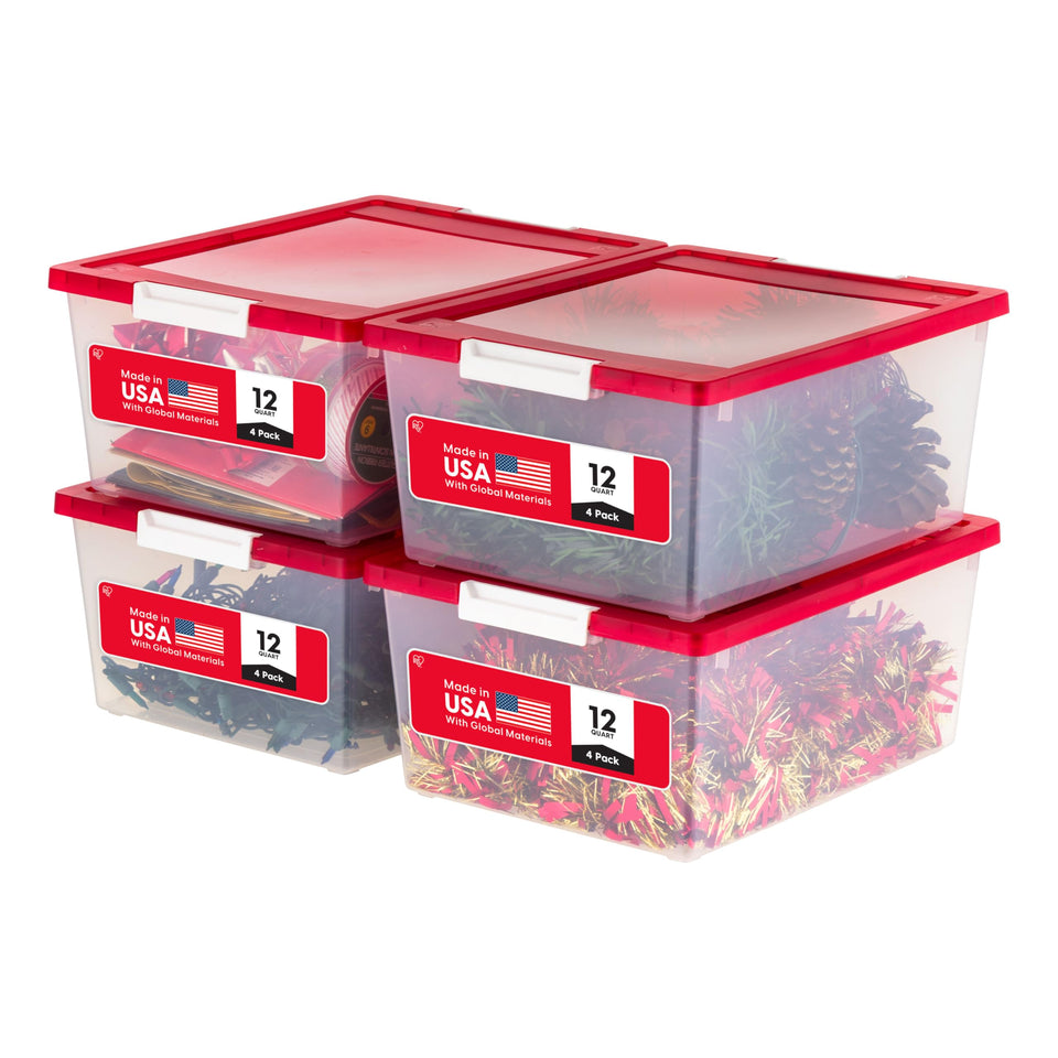 IRIS USA 12 Qt storage bin with lid closed, dust protection keeps valuables safe.