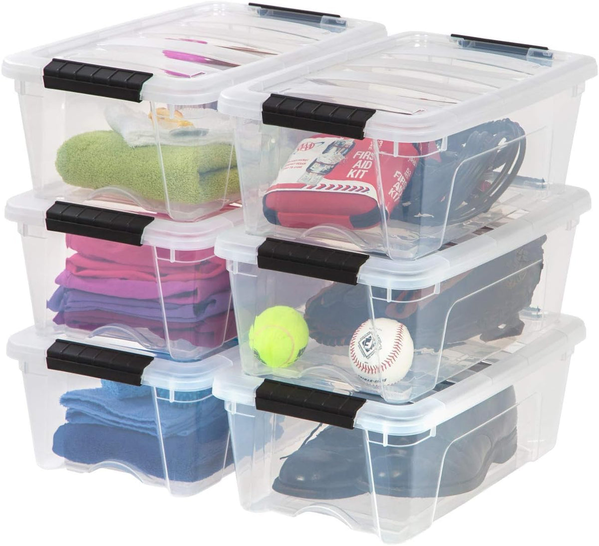 IRIS USA 13qt storage box with lid showing easy visibility for quick checks.