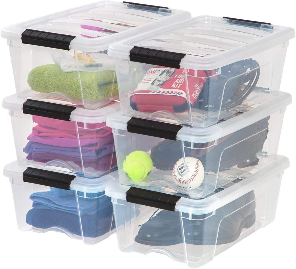 IRIS USA 13qt storage box with lid showing easy visibility for quick checks.