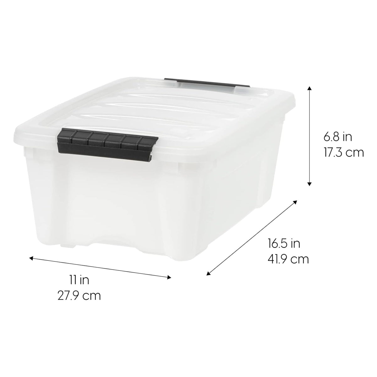 IRIS USA 13 qt box with locking buckles ensures secure stacking for organized spaces