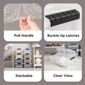 IRIS USA 13qt storage box see-through design helps spot contents quickly.