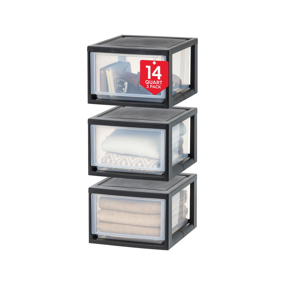 IRIS USA 14.5 qt sliding drawer for quick access and compact storage.