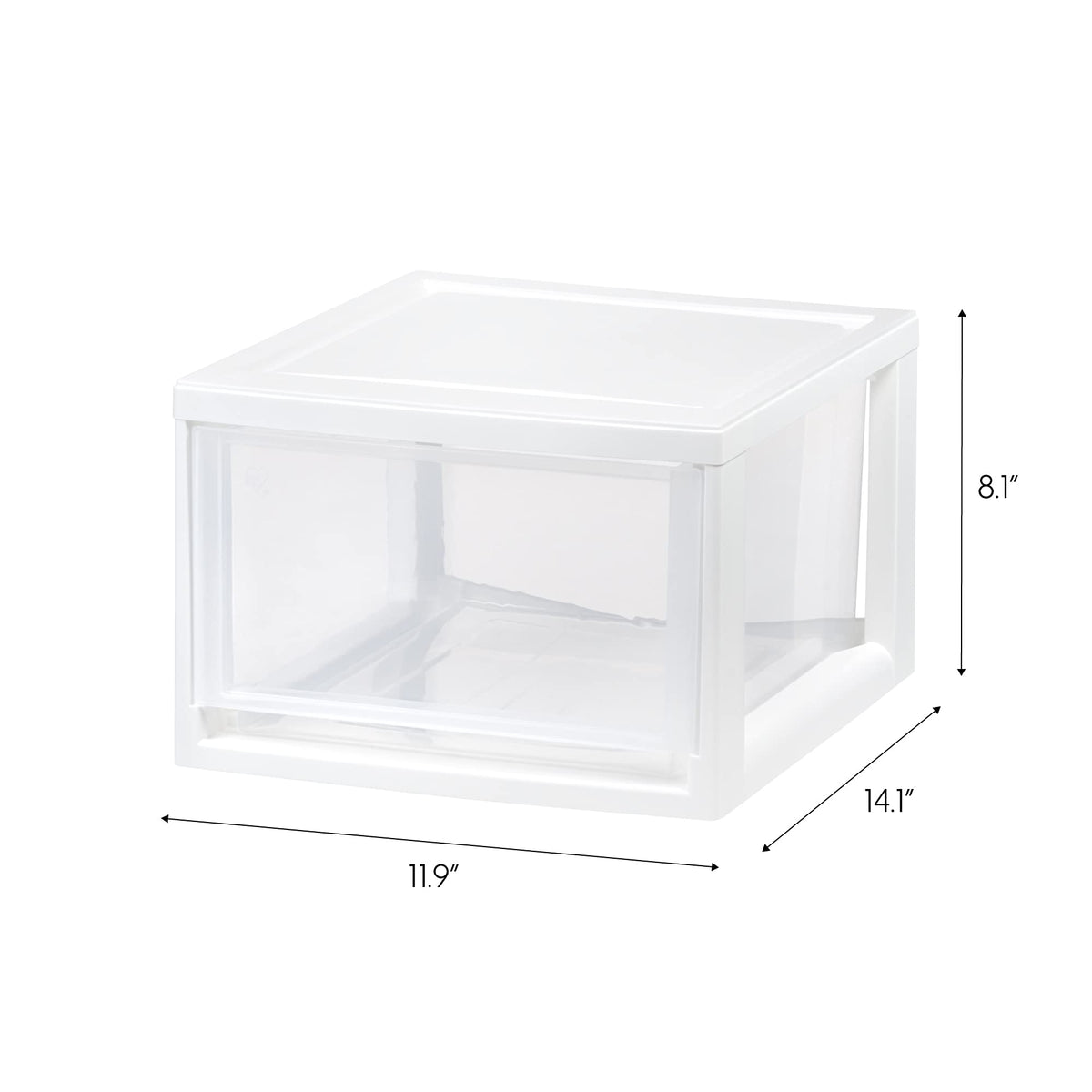 IRIS USA 14-qt drawer side view highlights stackable design for space saving