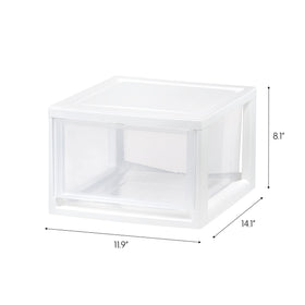 IRIS USA 14-qt drawer side view highlights stackable design for space saving