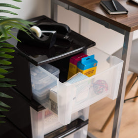 IRIS USA 17 Qt stackable drawer nursery organization keeps diapers and wipes neatly.