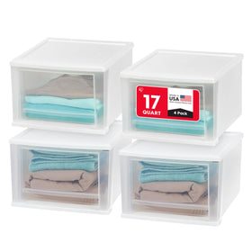 IRIS USA 17 Qt stacking drawer with sliding drawer for quick access.