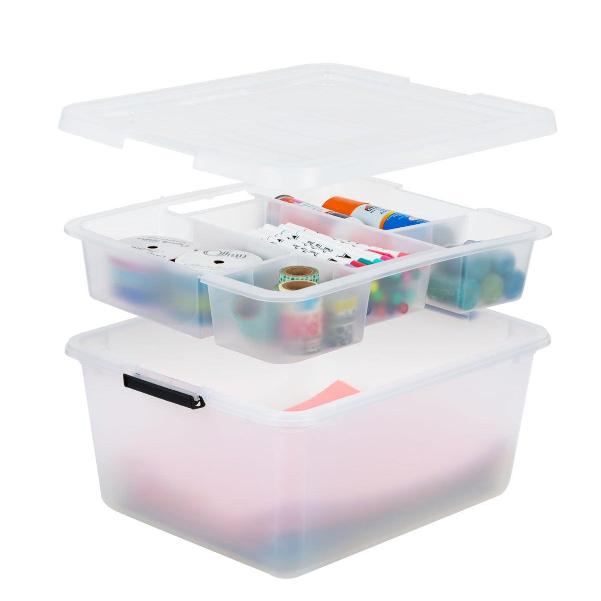 IRIS USA 18 qt clear storage organizer with removable dividers for flexible craft and tool sorting