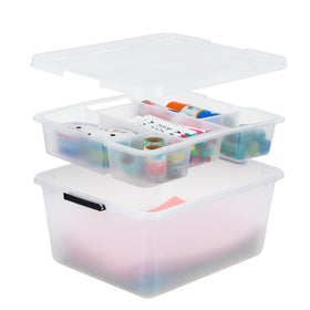IRIS USA 18 qt clear storage organizer with removable dividers for flexible craft and tool sorting