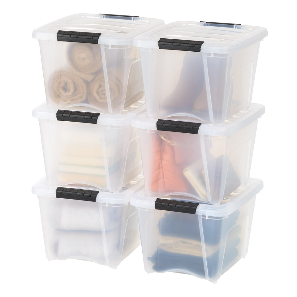 IRIS USA 19 qt storage box with lid provides clear visibility for quick item checks.