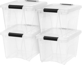 IRIS USA 19 QT storage box with lid see-through for quick content visibility.