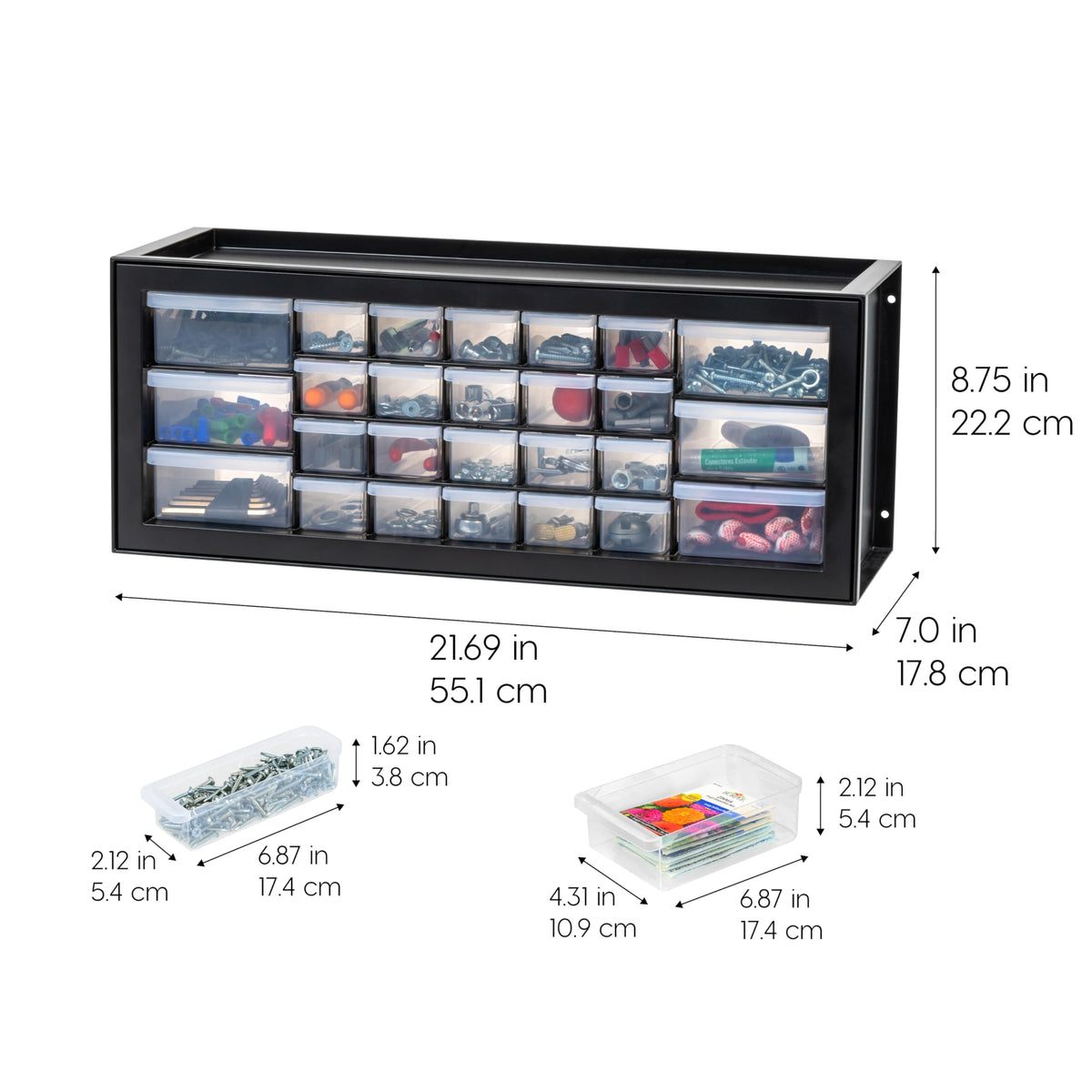 IRIS USA 26-drawer toolbox drawers open showing clear organization