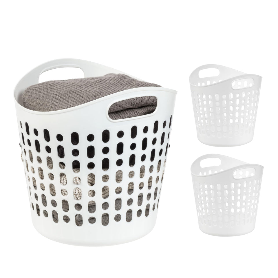 IRIS USA 27L laundry basket front view in a 3-pack for organized sorting