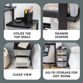 IRIS USA 3-drawer storage cart with drawers open for quick access.