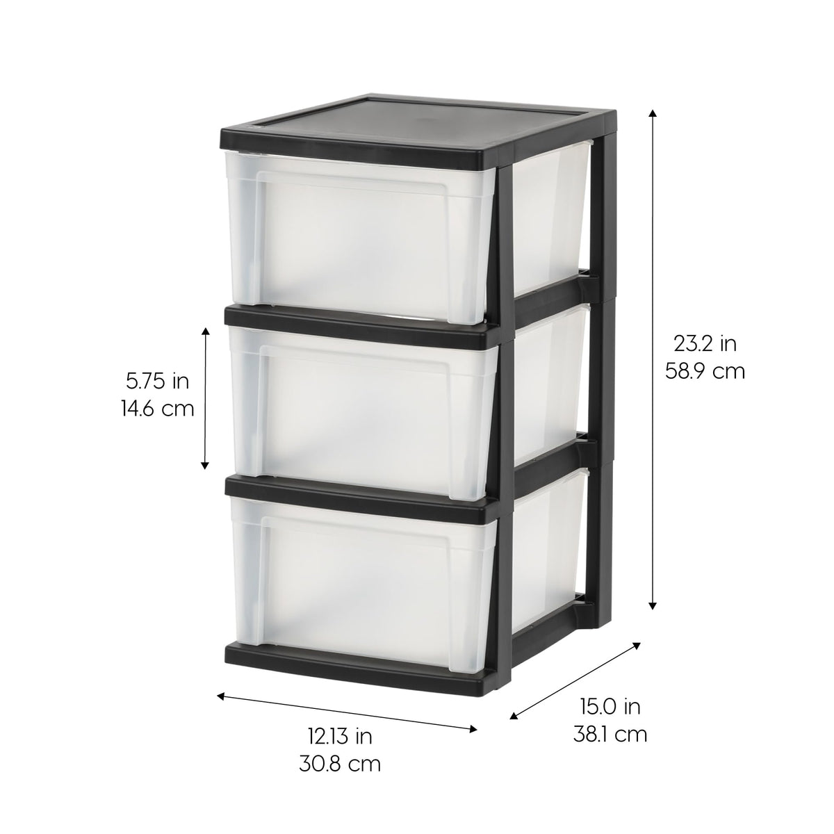 IRIS USA 3-drawer storage cart side view highlights narrow footprint.