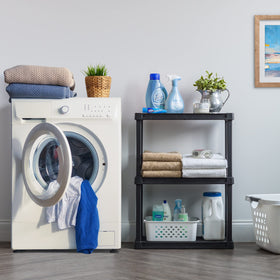 IRIS USA 3-shelf matte black finish complements bathrooms and utility spaces.