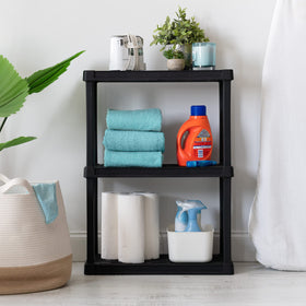 IRIS USA 3-shelf keeps belongings organized, from towels to tools.
