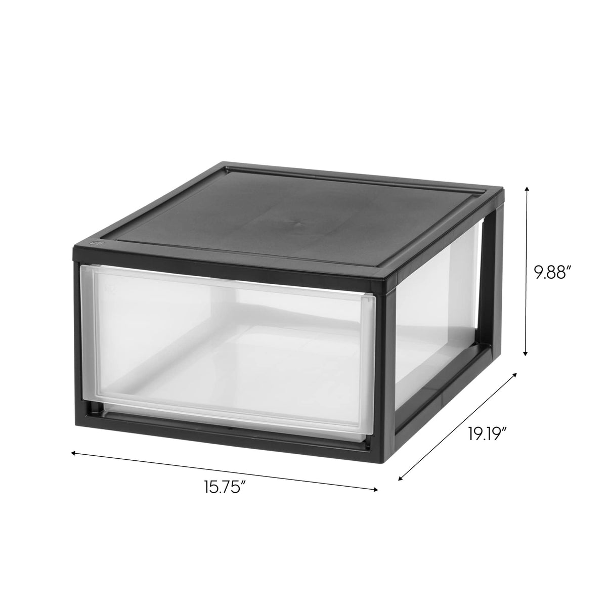 IRIS USA 30 Qt sliding drawer demonstrated for organized closet storage.