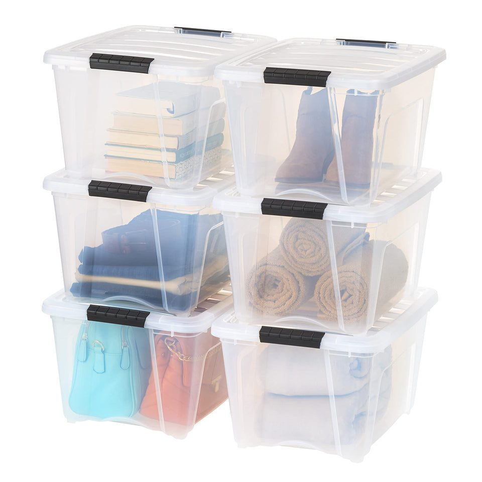 IRIS USA 32-Qt storage box with lid and latches, clear design for secure organization