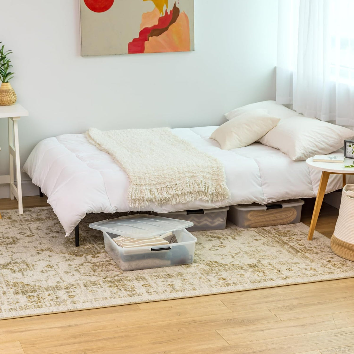 IRIS USA bin uses low-friction gliders for easy sliding.
