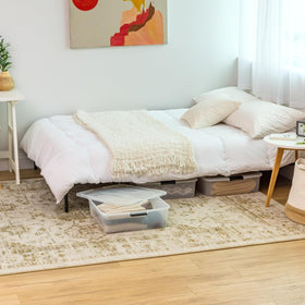 IRIS USA bin uses low-friction gliders for easy sliding.