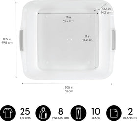 IRIS USA 33 Qt bin stacks neatly under bed for space-saving organization.