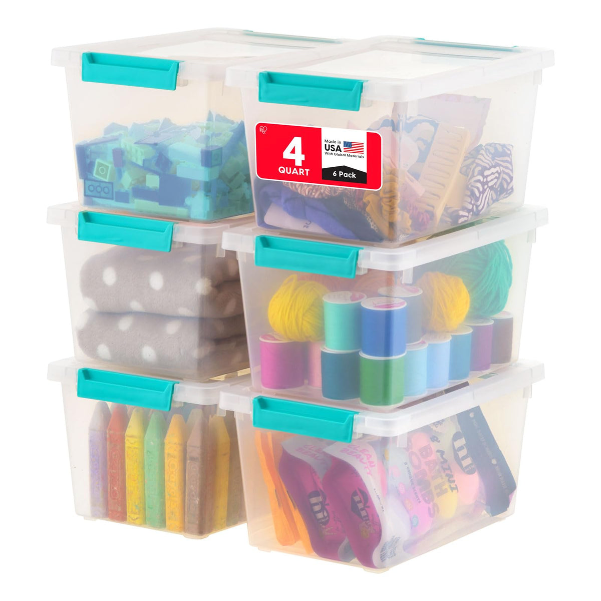 IRIS USA 4 Qt craft storage bin with lid keeps art supplies organized and dust-free