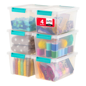 IRIS USA 4 Qt craft storage bin with lid keeps art supplies organized and dust-free