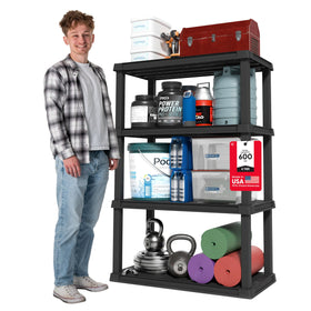 IRIS USA 4-Shelf heavy-duty storage unit in matte black ideal for garage organization