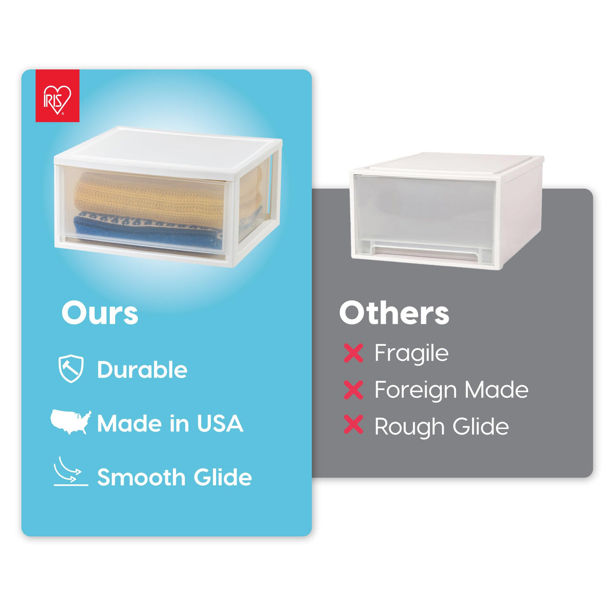 Easy-glide IRIS USA drawers enable quick access in busy spaces.