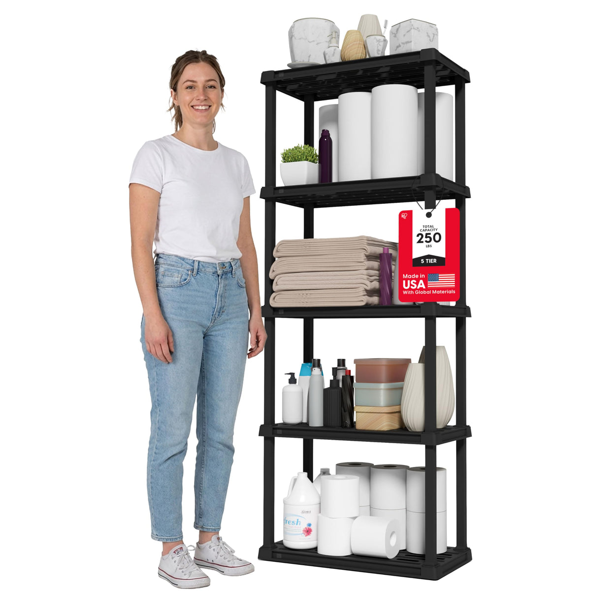 IRIS USA 5-tier shelf frame view showcases sturdy modular design.