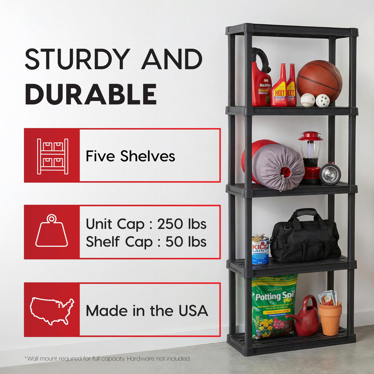 IRIS USA 5-tier shelf side profile emphasizes slim footprint.