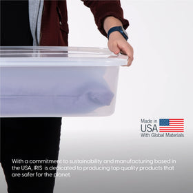 IRIS USA 50 Qt seasonal storage bin keeps holiday items organized.