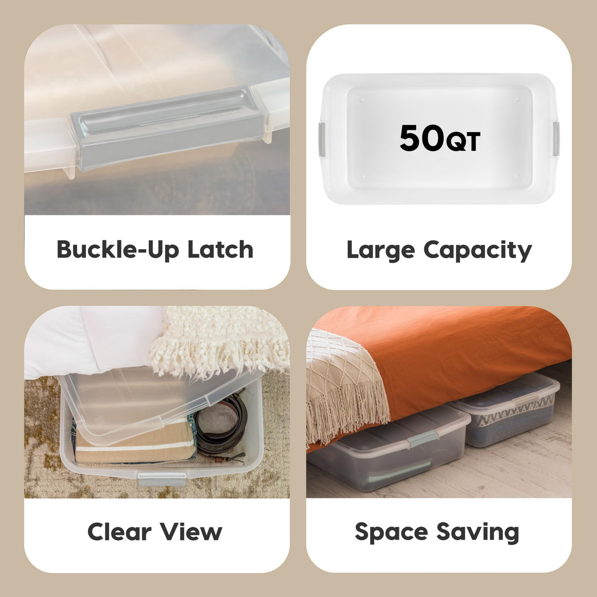 IRIS USA 50 Qt durable plastic storage bin for long-term organization.