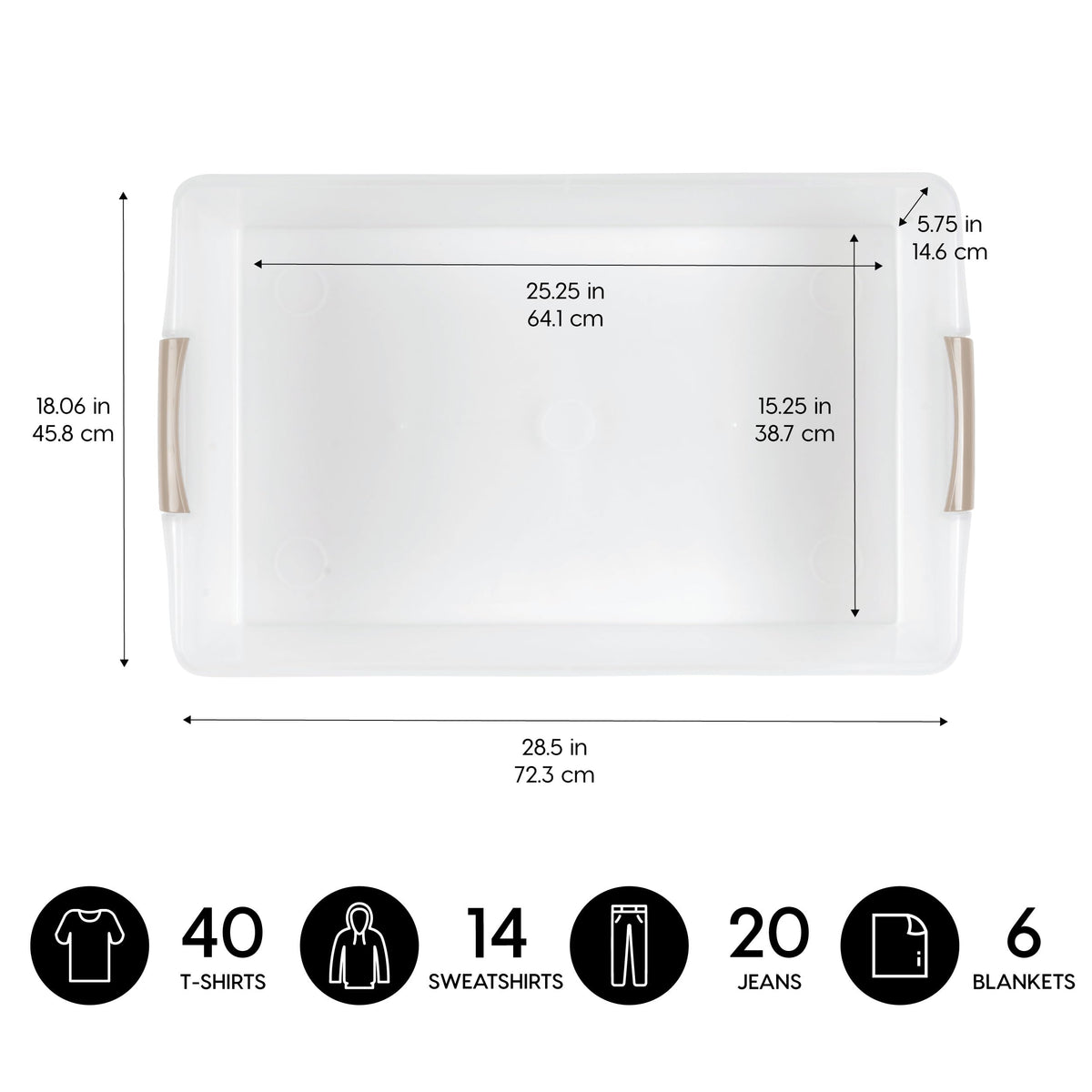 IRIS USA 50 Qt under-bed bin with buckle latches keeps items secure.