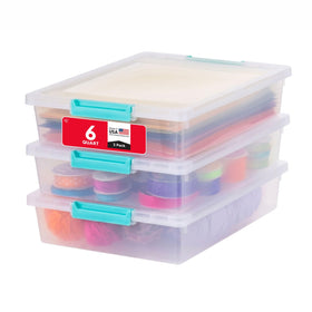 IRIS USA 6 Qt craft storage bin with lid, clear body for quick item identification.