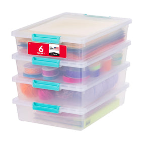 IRIS USA 6 Qt craft bin with lid keeps art supplies organized and dust-free.