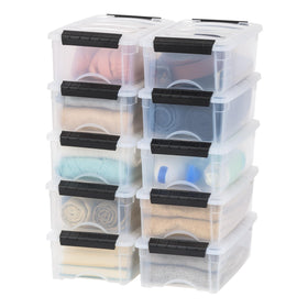 IRIS USA 6 Qt stackable bin with lids, clear view for easy content identification.