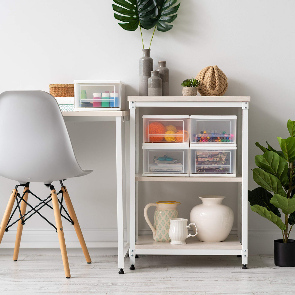 IRIS USA 7 Qt stacking drawer bathroom storage keeps small items tidy.